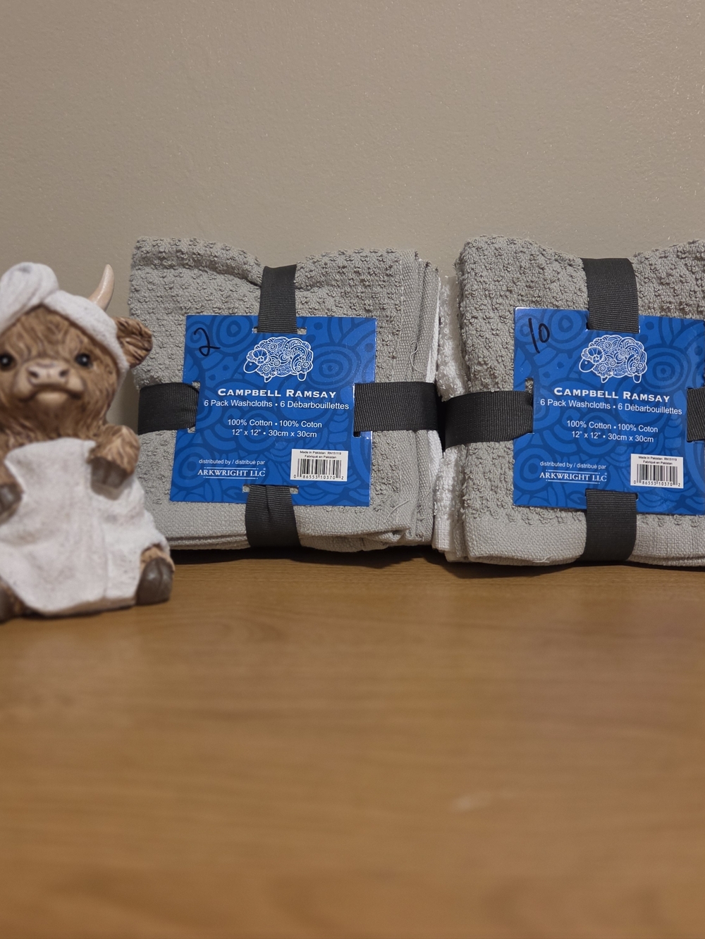 Campbell Ramsay Gray & White Cotton Washcloths - 2-6 Pack
